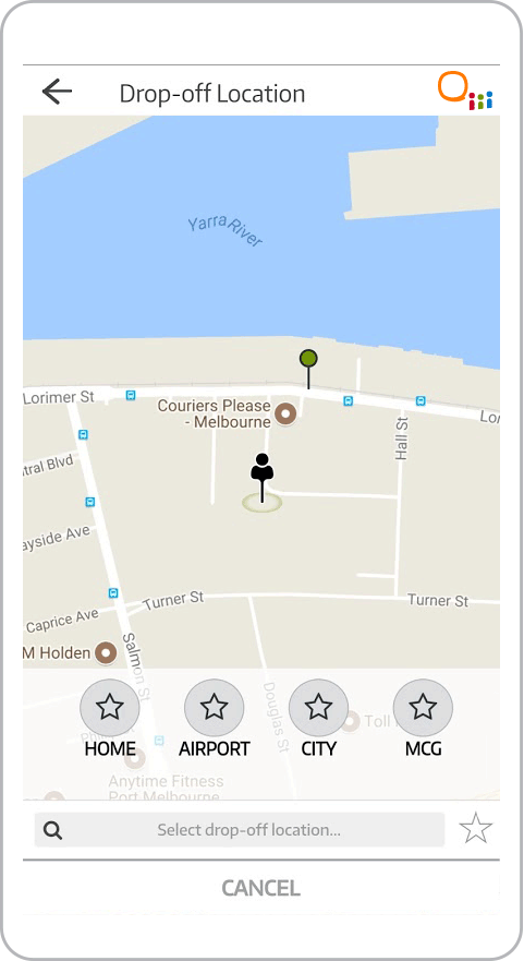 Drop-off Location App Screen